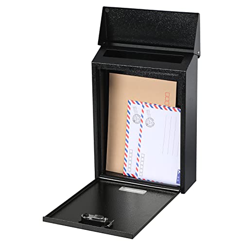 Xydled Mail Boxes With Combination Lock,Locking Mailbox Wall Mounted,Large Capacity,Steel Cover Metal Postbox For House, 12.4×8.5×3 Inch, Black #TOP3