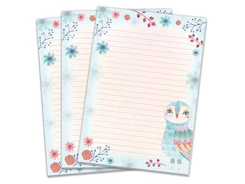 3 Briefblöcke Heft Schreibblock Briefpapier für Jungen Mädchen Kinder Eule rosa blau (3 Blöcke A4 mit je 25 Blätter)