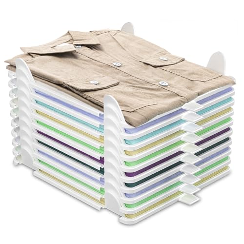 LAIVIYA Organizador Camisetas Armario, 10PCS Organizador De Camisetas, OrganizadorCamisetas, Organizador Armario, Ropero Apilable Para Adultos Y Niños Para Ropa Cocina Dormitorio Baño（blanco）