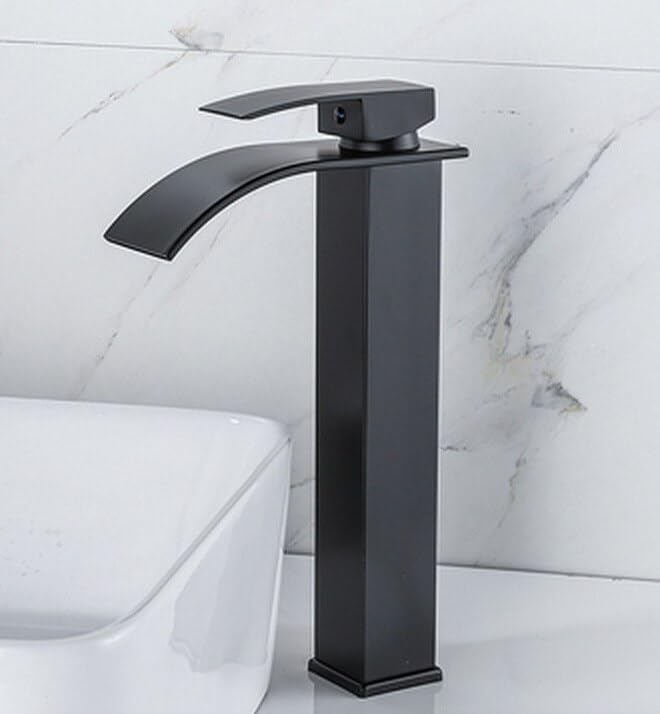 Mitigeur de salle de bain noir mat de type haut pour lavabo vasque