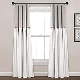 Lush Decor Linen Button Window Curtain Panel, Single, 40' W x 84' L, Gray & White - Country Curtains - Rustic Decor - Color Block Modern Farmhouse Curtains For Living Room, Bedroom & Dining Room