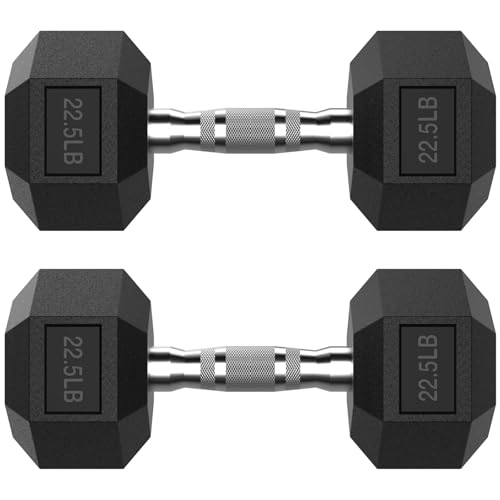 HANDBODE Hex Dumbbell 22.5 lb Set of 2 Rubber Encased Exercise & Fitness Dumbbells for Home Gym Hand Weights for Strength Training