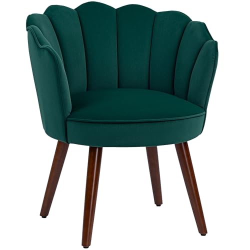 HOMCOM - HOMCOM Fauteuil Coquillage Fauteuil de Salon Chambre avec Dossier et Coussin Aspect Velours Pieds en Bois hévéa dim. 66L x 66l x 78,5H cm, Vert