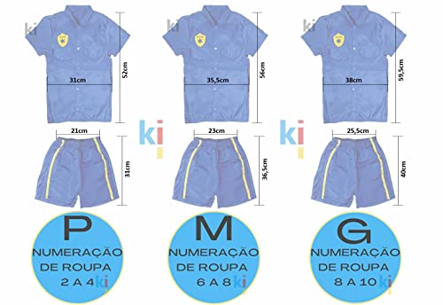 Fantasia Policial Azul Infantil Curta Com Quepe Cinto - KIT com Cacete (Pequeno (2 a 4))