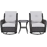 Rilyson Wicker Rocking Chair Swivel Chairs - 3 Piece Rocker Patio Furniture Set Rattan Rocking Bistr
