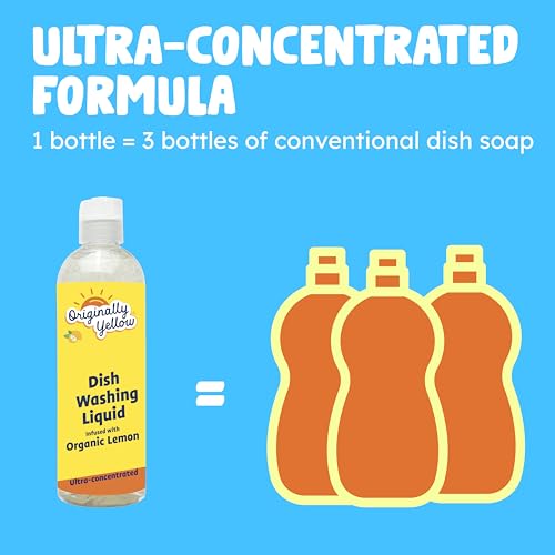 Image of Originally Yellow USA Made Lemon Dish Soap | Hypoallergenic Dish Wash | Bulk 3 Pack