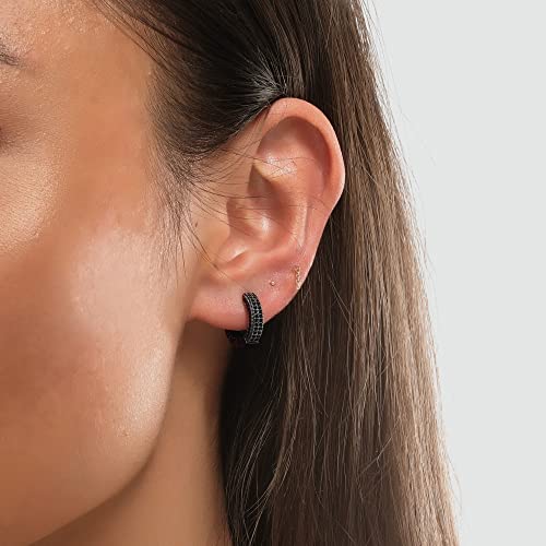 Helloice Hoop Earrings Iced Out Cubic Zirconia Huggie Cartilage Cuff Diamond Hypoallergenic 18K Gold Plated Round Circle Earrings Hoop Earrings 5A Cz Stones Lightweight For Men #TOP3