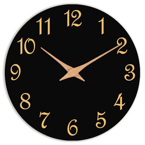 Roymnie Wall Clock 12 Inch, Modern Wall Clocks Battery Operated, Silent Non Ticking Clock Decorative for Living Room, Office, Bedroom, Home, School (Black Gold)