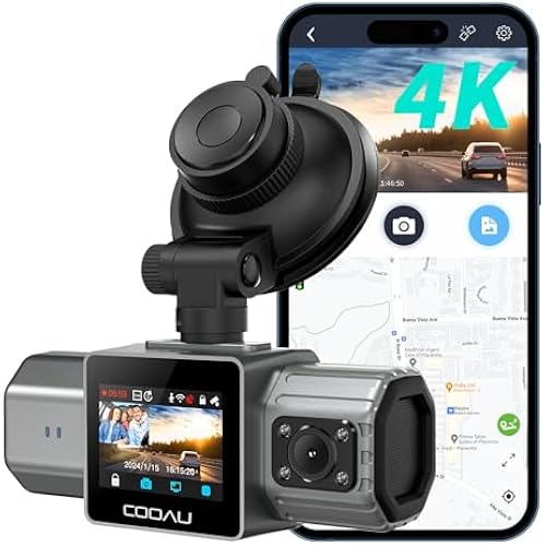 COOAU 4K Dual Dash Cam, Built-in GPS WiFi, 2.5K+1080P Dash Cam Front Inside