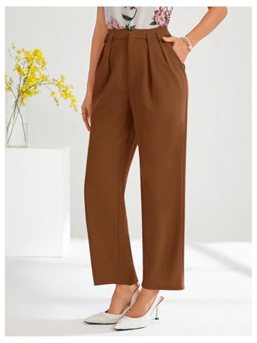 Floerns Women's Elegant Dress Pants Tapered High Waisted Straight Leg Suit Trousers3