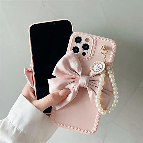 Pearl Chain Bow Phone Case Fitted For Iphone 13 11/12 X Xr Xs Pro Max 7/8Plus Shock-Absorbing Silicone Cover(13 Pro Max) #TOP2