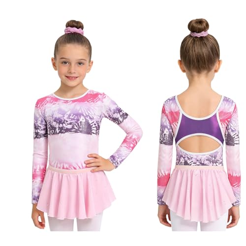 Raenseen Niños Traje De Gimnasia De Manga Larga Con Faldas Para Niñas Ropa Deportiva Maillot De Ballet Clásico Rosa 11-12 años