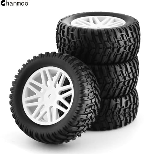 Chanmoo 1/10 RC Off Road Tires And Wheels 12mm Hex Rubber Short Course Truck Tyres With Foam Insert For 1:10 Scale Buggy Car ARRMA Traxxas Wltoys 144001 Losi HSP 94107 94170 94155 94177 4PCS (White)