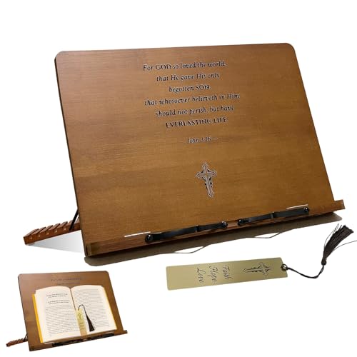 Large Bible Stand Holder, Adjustable Bamboo Wooden Book Stand for