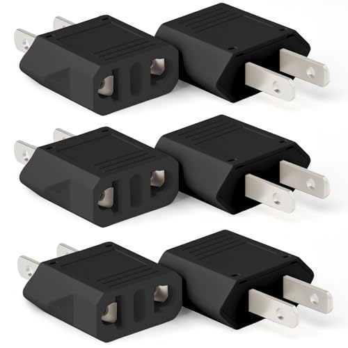 6 Pack European to America Travel Adapter Plug, EU to US Plug Compact Converter, China, Italy, Switzerland, Brazil, Europe to USA, Canada, Mexico Type A Type B Outlet, Black