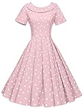 GownTown Women's 1950s Polka Dot Vintage Dresses Audrey Hepburn Style Party Dresses Pink