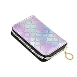 Carteras pequeñas con diseño de escamas de sirena pastel para mujer, con bloqueo RFID, para tarjetas de crédito, con cremallera alrededor