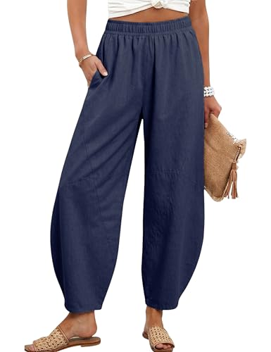 Tanming - Tanming Womens Barrel Pants High Elastic Waisted Summer Capri Pants Loose Fit Casual Wide Leg Trousers (Navy-XS) (73% Off Amazon Deal)