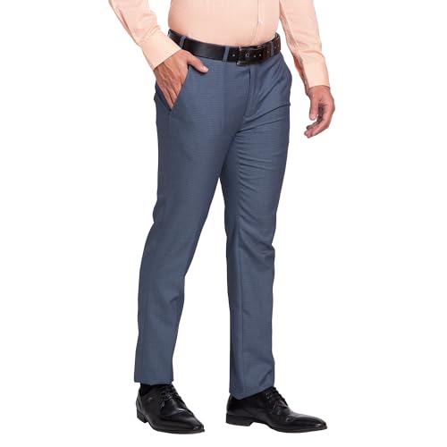 Image of Park Avenue Men's Mid Rise Checks Pattern Super Slim Fit Polyester Blend Flat Front Formal Trouser