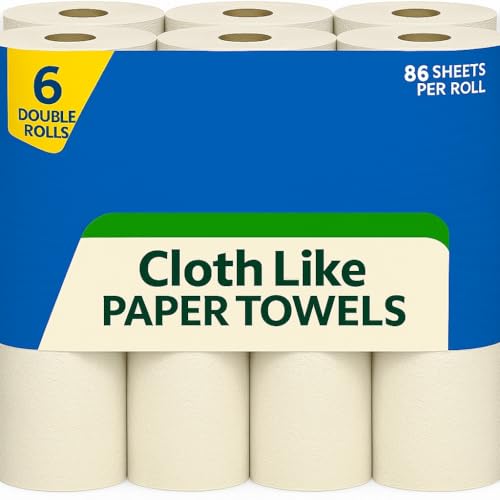 Bambooee Paper Towel Cloth-Like Paper Towels – 6 Double Rolls, 86 Sheets/Roll – Ultra-Soft, Durable, Eco-Friendly,...