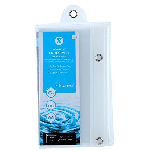 Slipx Solutions Extra Wide Peva Shower Curtain Liner With Microban Protection Fits Curved Shower Rods (82 X 74, Rustproof Grommets, Magnetic Weights, Clear) #TOP18