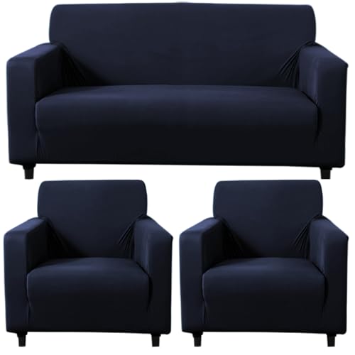 Image of HOKIPO 140 GSM Sofa Cover 5 Seater Elastic Stretchable Sofa Slipcover Protector, Space Blue (AR-4277-E6*2 + AR-4279-E6)