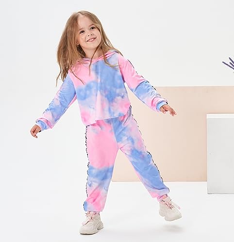 Image of Axumity Toddler Baby Girls Clothes Long-sleeve Tie Dye Hoodie Sweatshirt Pants Hooded Outfit Set
