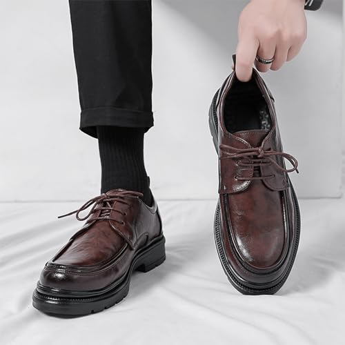 Mens Classic Leather Wide Width Lace-Up Soft Oxford Shoes Platform Lug Sole Non Slip Resistant Work Shoes Suitable for Business Formal Walking Oxford Sneakers2