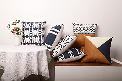 Tayis Boho Throw Pillow Covers 18 X 18 Set Of 6,Modern Stripe Geometric Farmhouse Decorative Pillow Cover Sets For Farmhouse Bed Couch Sofa Bedroom Car Office-Dark Blue #TOP5