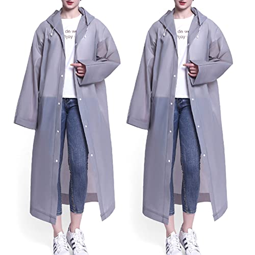 Chubasqueros Impermeable, 2 Paquete Paquete Poncho de Lluvia Impermeable Reutilizable Chubasquero Transparente con Capucha, Unisex Hombre Mujer EVA Poncho para Viajes, Excursionismo y Exteriores