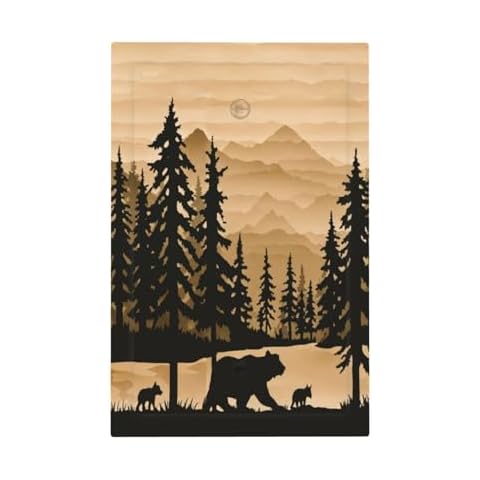 HIZUWKY Rustic Pine Tree Forest Wood Blank Single Light Switch Cover Wall Plate Decorative Farmhouse Brown Bear Country Switchplate Outlet Electrical Receptacle for Kitchen Office Cover