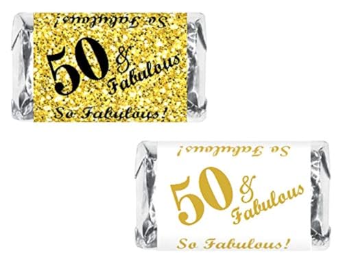 50 & Fabulous Miniatures Candy Bar Wrapper, (Set of 60) Mini Candy Bar Stickers Labels; Birthday Party Favor Décor. Candy Not Included. Made in USA image 5