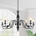 29" Black Chandelier for Dining Room, Modern Farmhouse 6-Light Light Fixture Hanging, Industrial Kitchen Lighting Fixtures with Leaf, Vintage Chandeliers Over Table for Bedroom Foyer Living Room