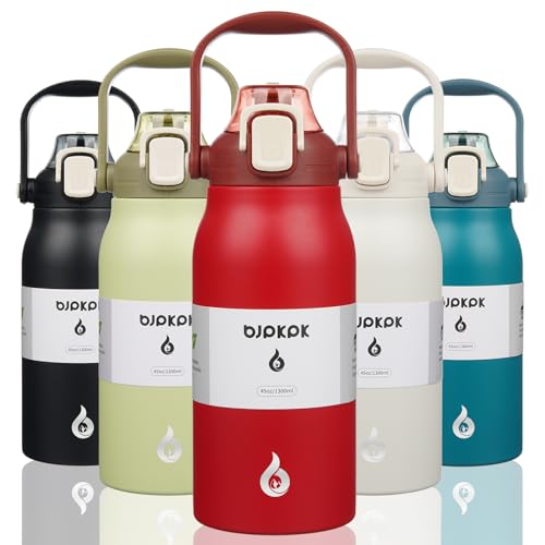 Image of BJPKPK 45oz Insulated Water Bottle with Straw Lid, Stainless Steel Bottle | One-Hand Straw Lid, BPA-Free Leakproof Large Water Bottle with Handle, Keeps Cold & Hot, Vacuum Insulation for Gym & Outdoor