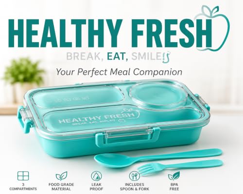 Image of Healthy Fresh Bento Lunch Box 3 Compartment, 1000ml