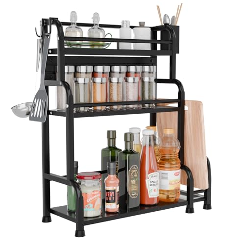 Image of Lifelong Kitchen Storage Spice Rack - 3-Tier Steel Kitchen Organizer Rack, Countertop Shelf for Spices, Utensils, Bottles & Condiments | Multipurpose Kitchen Rack Stand & Organizer, Black