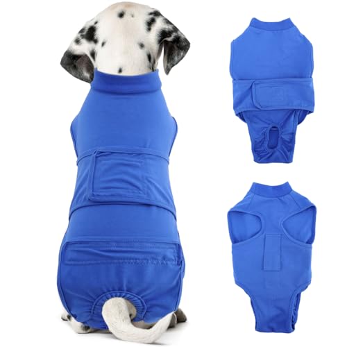How to put a onesie on a dog after surgery