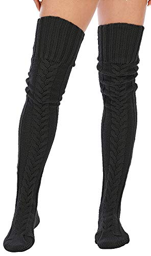Leoparts Women's Cable Knitted Thigh High Boot Socks Extra Long Winter Stockings Over Knee Leg Warmers4