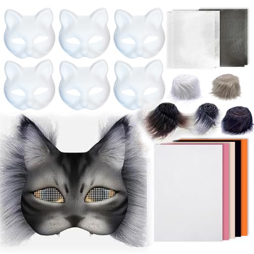 Kit de máscara Therian de 1set con tela de lana Mesh Mesh Malad Face Mask Cat Vestido para pintar Diy Therian Therian Mask para Halloween MAQUETA PARA PLAYO COSPLAY FIESTA, Kit de máscara Therian,