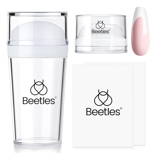 Beetles Nail Stamp, 4Pcs French Tip Tool Easy Manicure Nail Stamper Single Head Soft Silicone Long & Short French Tip Stamp Tool with 2Pcs Nail Scraper Decorations Gift for Women