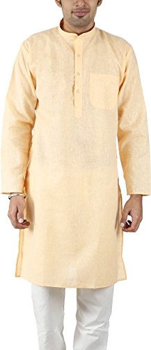 Kurta casual de lino khadi color limón para hombre talla 38