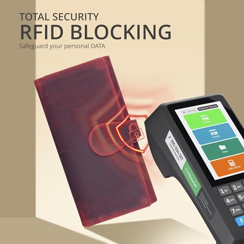 Image of Real Leather Women Wallet Leather with RFID Blocking -Trifold Card Holder Designer Ladies Clutch with ID Window Wallets