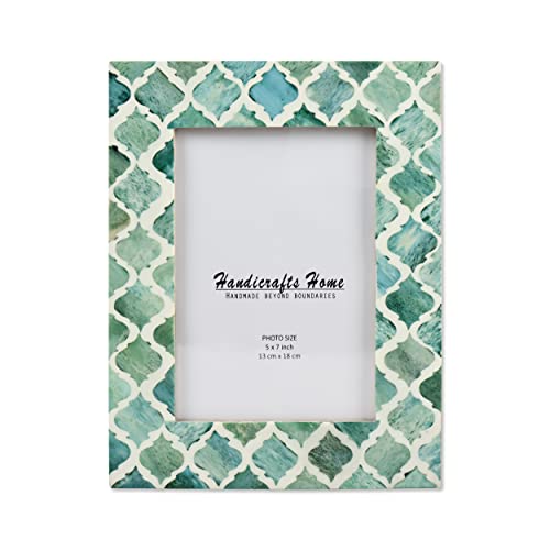 Picture Photo Frame Moorish Damask Moroccan Arts Inspired Handmade Naturals Bone Frames Photo Size 5X7 Inches Green White #TOP19