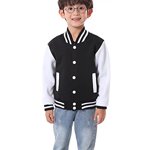 babyhealthy Kids Boys Varsity Jacket Baseball Jacket Casual Sport Cardigan Sweatshirt Youth 2-13 Year