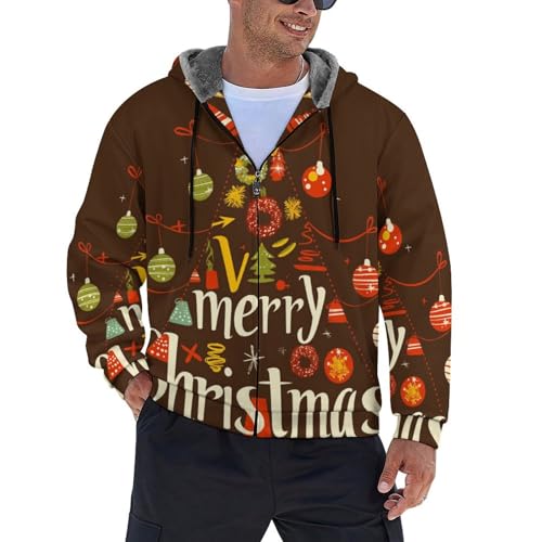 Sweat à capuche zippé pour homme avec doublure polaire et motif sapin de Noël