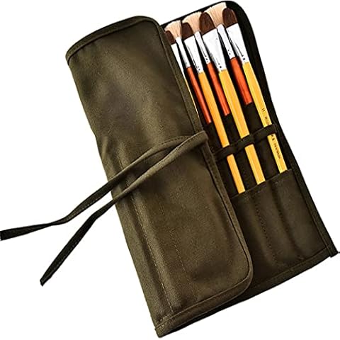 KAZETEC Brush Pouch Roll Up Canvas Paint Brush Holder 22 Slot Pocket Carry Bag,Protect Artist Acrylic Oil Watercolor Brushes,Outdoor Drawing,Classroom Pencil Storage,Outdoor Cutlery Storage Cover