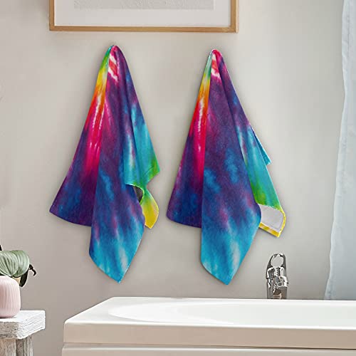 Absorbent Hand Towel Swirl Rainbow Decorative Guest Towels 2 Pieces Soft Face Fingertip Towels For Home Kitchden Bathroom Hotel Gym Swim Spa - (28"X14") #TOP3
