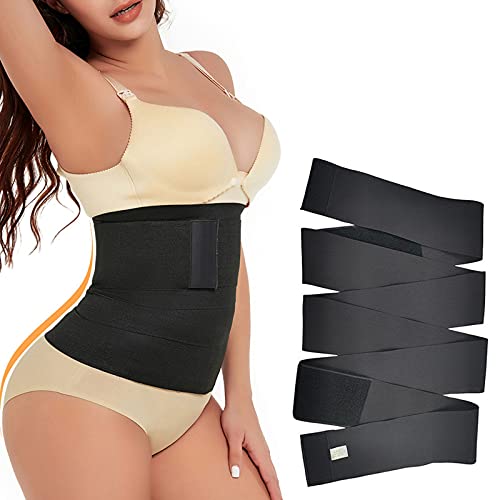 Winhurn Snatch Me Up Wrap Bandage - Adjust Your Snatch Waist Trimmer Tummy Wrap Sweat Wraps Waist Belt for Women Belly Body Shaper Compression Wrap Gym Accessories (Black, 3M)