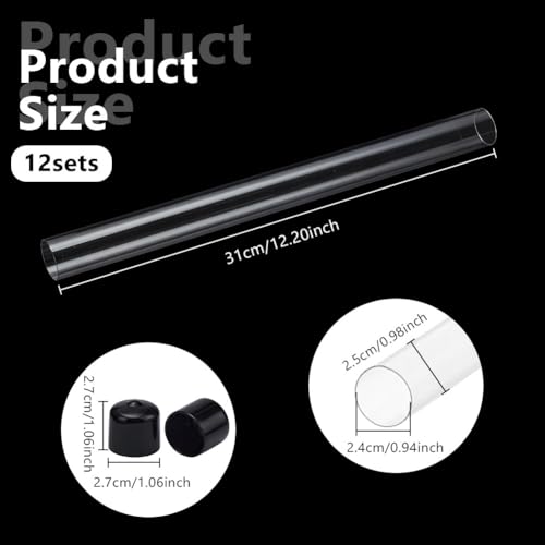 OLYCRAFT 12 Set Klare Steife Röhre 31cm Länge Runde Plastikröhre mit Verschluss 2.5cm Außendurchmesser 2.4cm Innendurchmesser Transparente Aufbewahrungsröhre für Räucherstäbchen Perlen Knöpfe