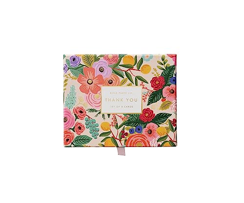RIFLE PAPER CO. Garden Party Thank You Keepsake Card Boxed Set of 8, 4.25' L x 5.5' W Blank Interior Lets Your Thoughtful Handwritten Note Take Center Stage, Artisanally Crafted in the USA